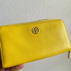 Tory Burch Yellow Leather Robinson Zip Around Wallet